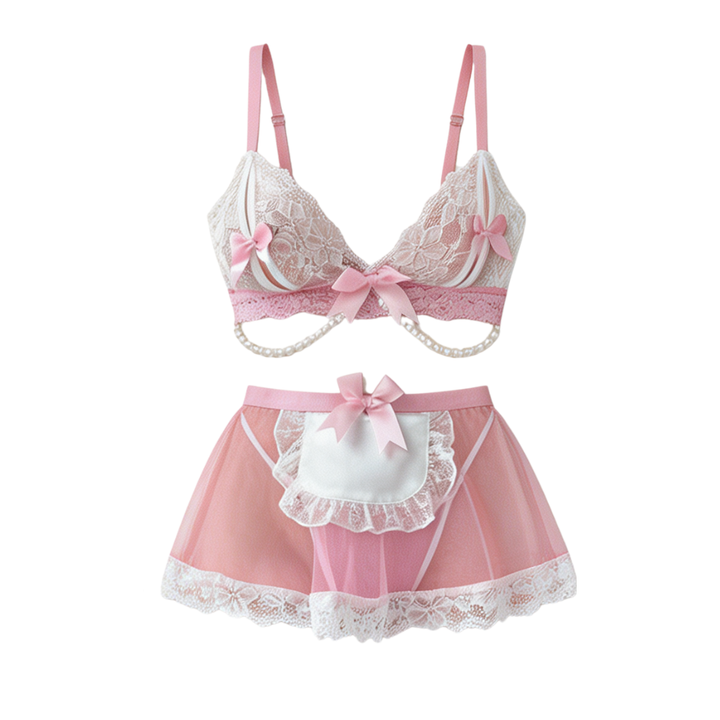 Ravelle – Lace Maid Lingerie Set with Pearl Chain