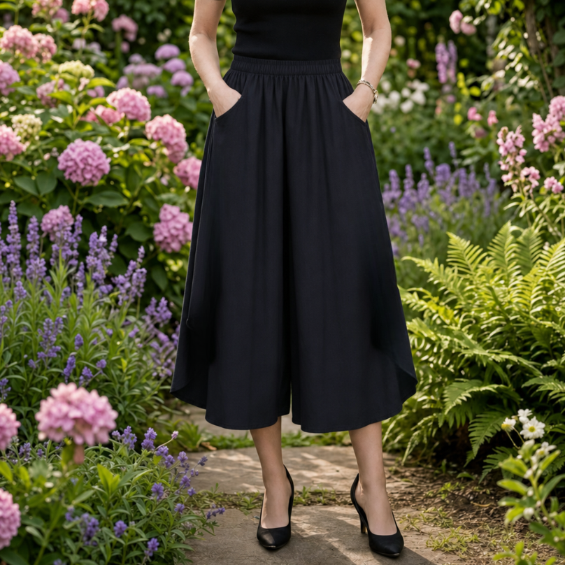 Florenza™ – Wide-Leg Flowy Summer Capri Pants with Elastic Waist &amp; Pockets