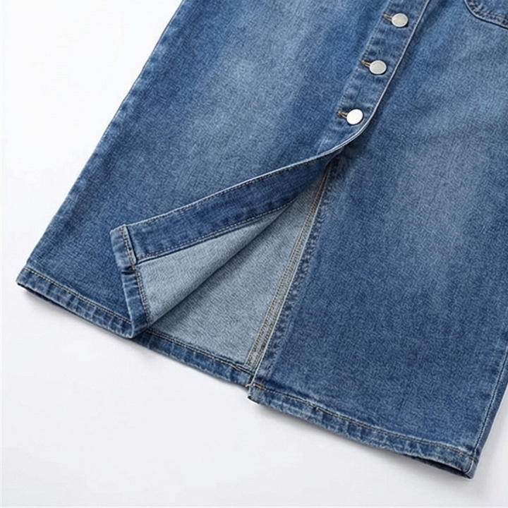 Denara – Button-Front Denim Pencil Skirt