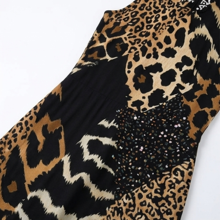 Vivara – Sleeveless Leopard Patchwork Midi Dress