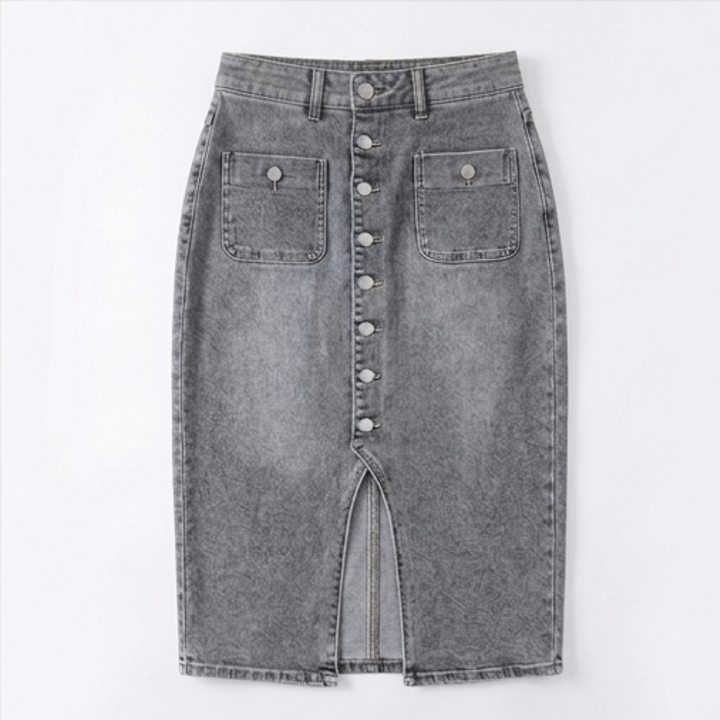 Denara – Button-Front Denim Pencil Skirt