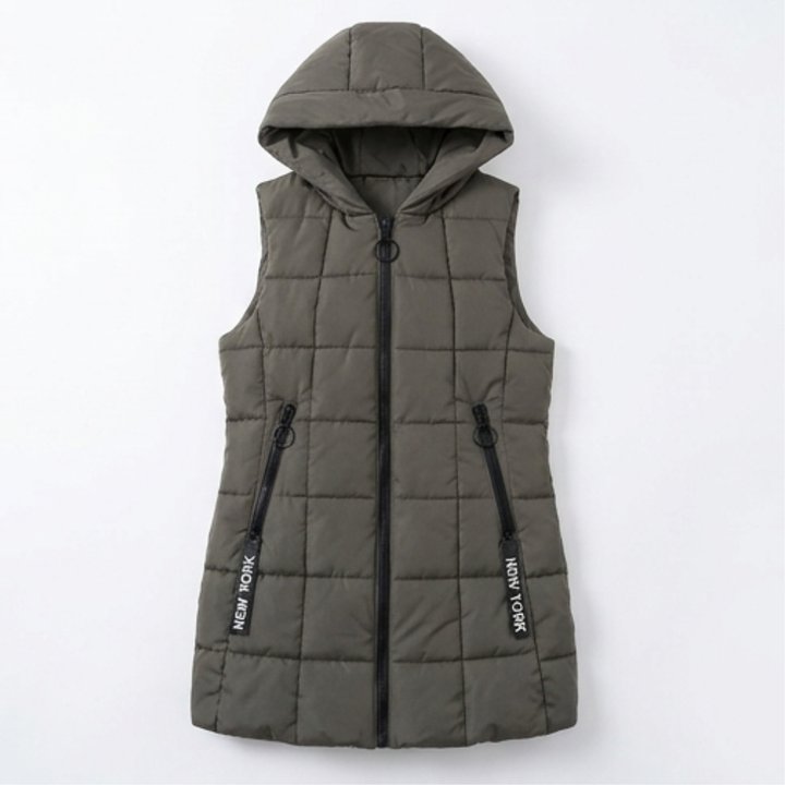 Covara – Long Quilted Puffer Vest with Hood
