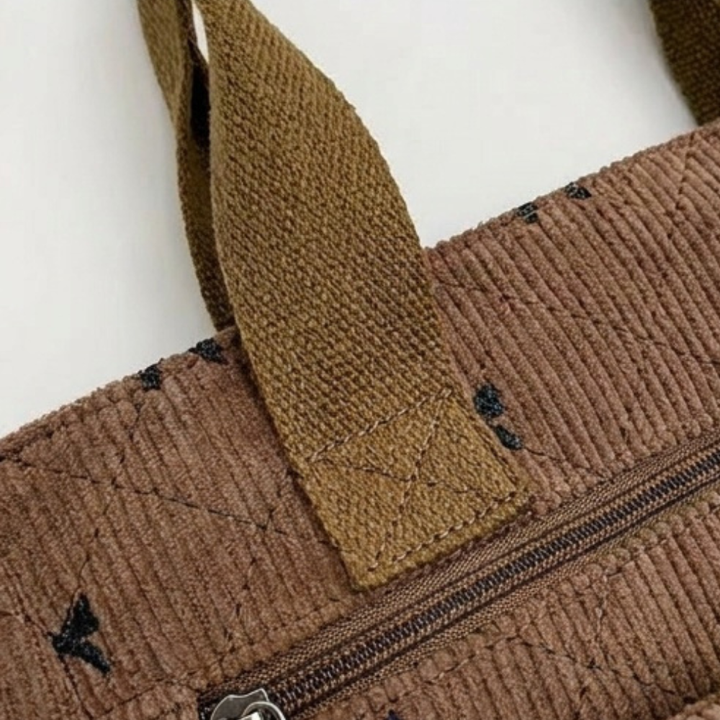 Bowette – Corduroy Bow-Print Tote with Laptop Pocket