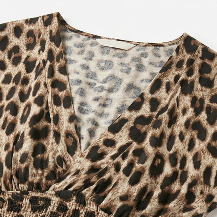 Vivara – Ruched Waist Leopard Maxi Dress