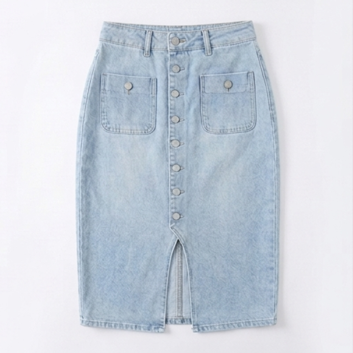 Denara – Button-Front Denim Pencil Skirt
