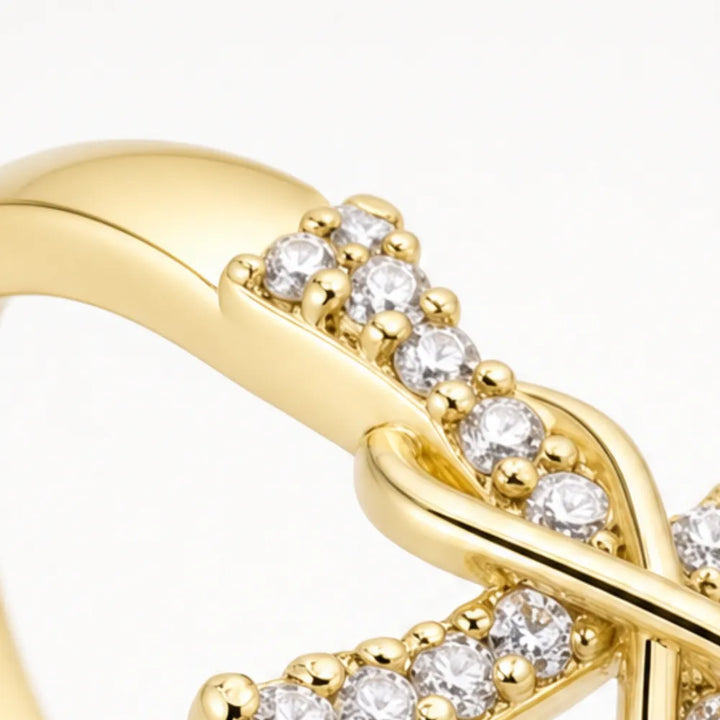 Graceloop – Mobius Cross Ring with Pavé Stones, Gold or Silver