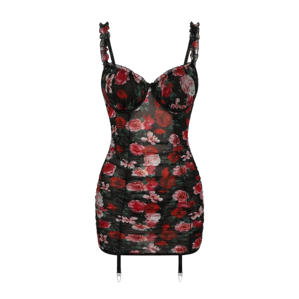 Rosaveil – Floral Mesh Lace Up Nightdress