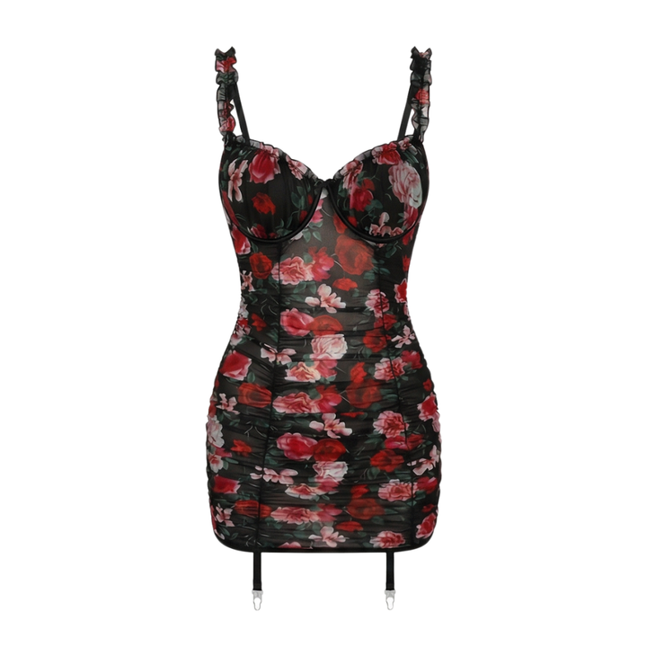 Rosaveil – Floral Mesh Lace Up Nightdress