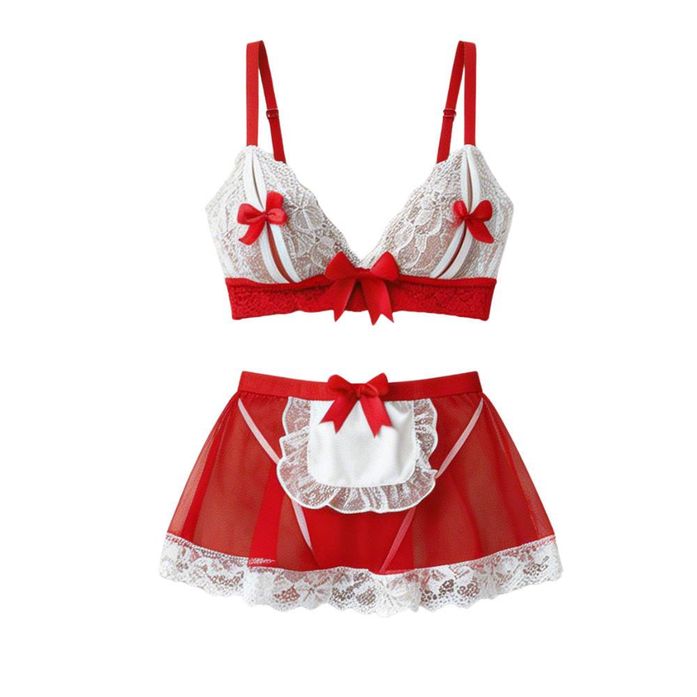 Ravelle – Lace Maid Lingerie Set with Pearl Chain