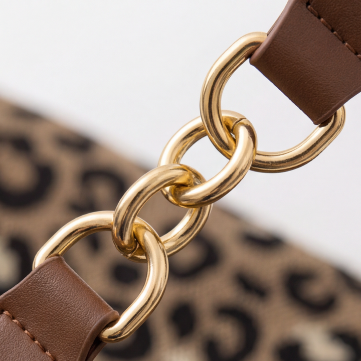 Lynxe - Leopard Print Tote with Chain Detail
