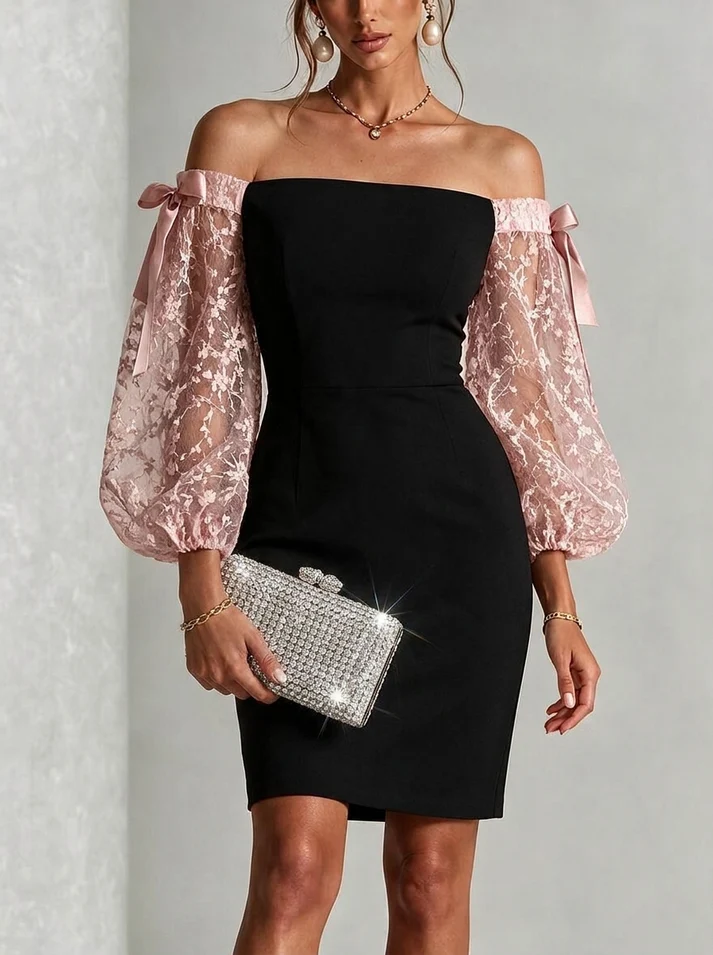 Noemi | Lace Sleeve Off-Shoulder Dress