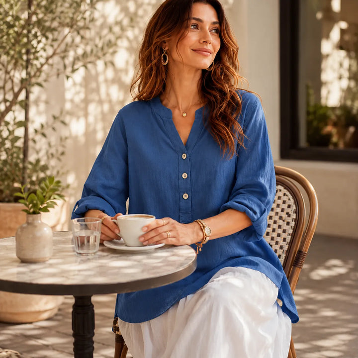 Amberlys – Airy Blouse with V-Neck and Buttons