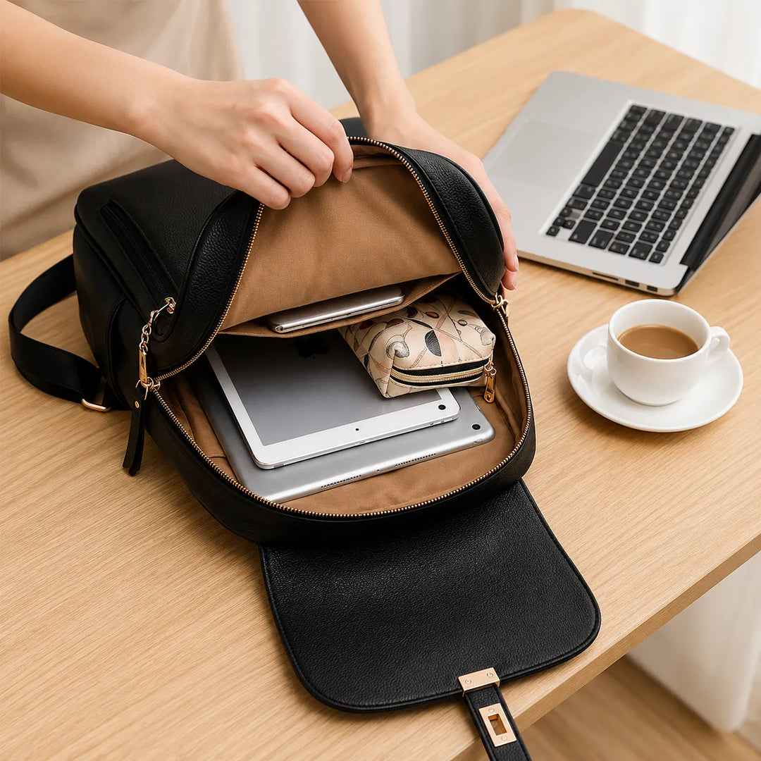 Marabella – Backpack with Twist-Lock Flap and Rose-Gold Hardware