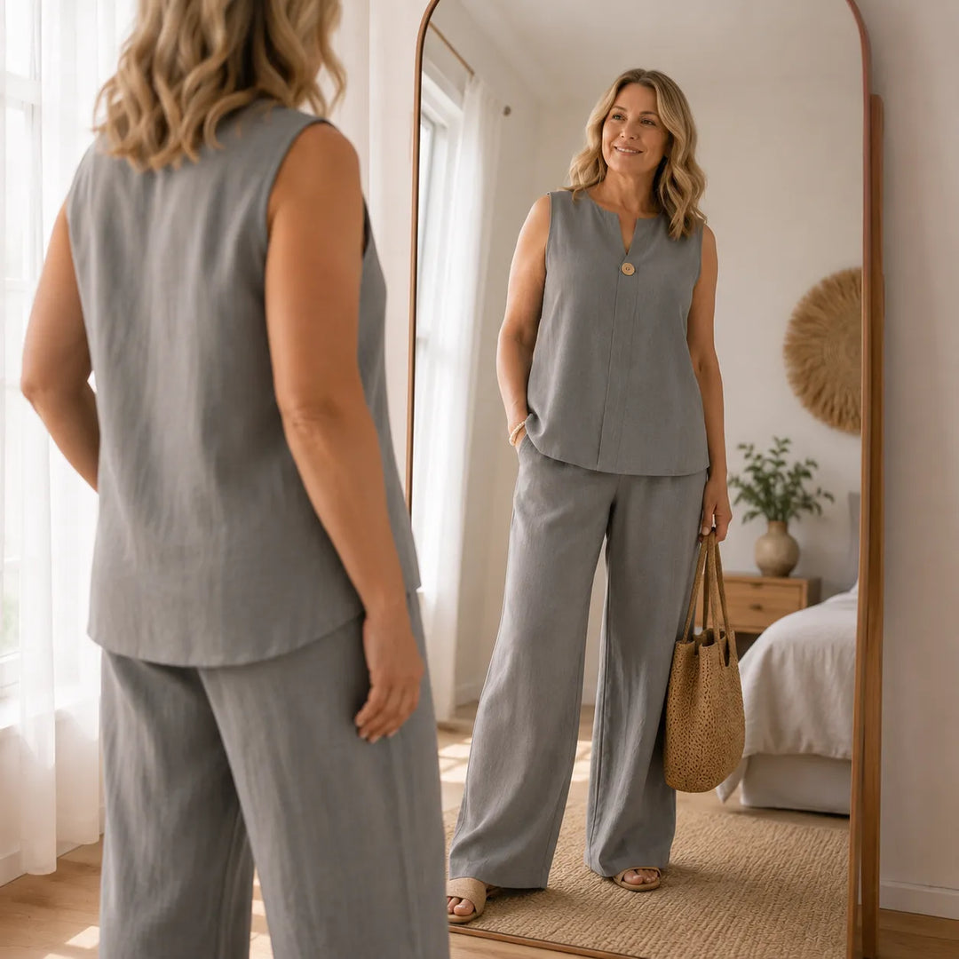 Linovea – Minimalist Sleeveless Top &amp; Wide-Leg Trouser Set for Women