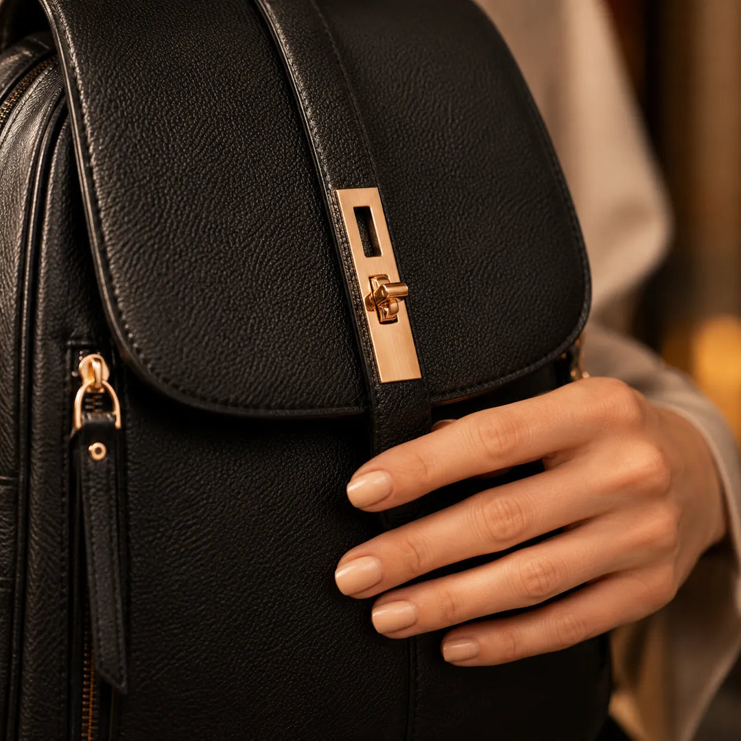 Marabella – Backpack with Twist-Lock Flap and Rose-Gold Hardware