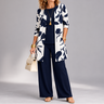 Evania™ – Women's Navy Botanical 3 Piece Outfit Set with Longline Cardigan
