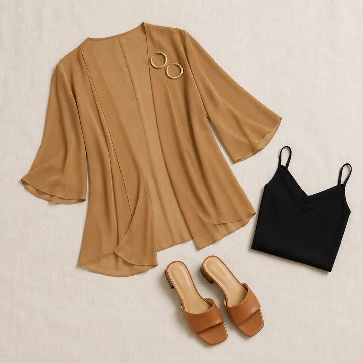 Solivea – Lightweight Chiffon-like Cardigan with 3/4 Sleeves