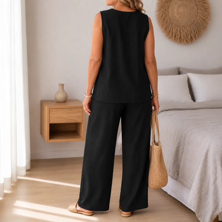 Linovea – Minimalist Sleeveless Top &amp; Wide-Leg Trouser Set for Women