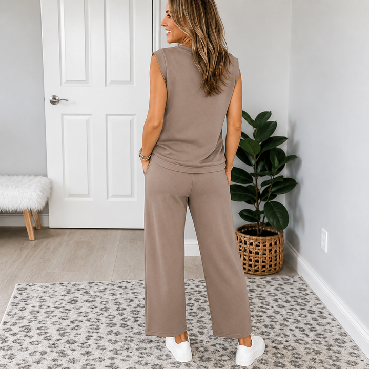 Lounella – Sleeveless Top &amp; Wide-Leg Drawstring Pants 2-Piece Lounge Set