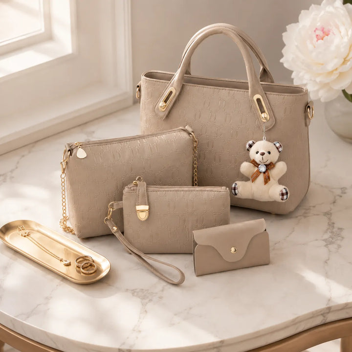Belluna – 4-Piece Matching Handbag Set, Leather Tote Crossbody Pouch Card Holder