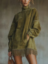 Darcie | Suede Dress with Fringes and Turtleneck