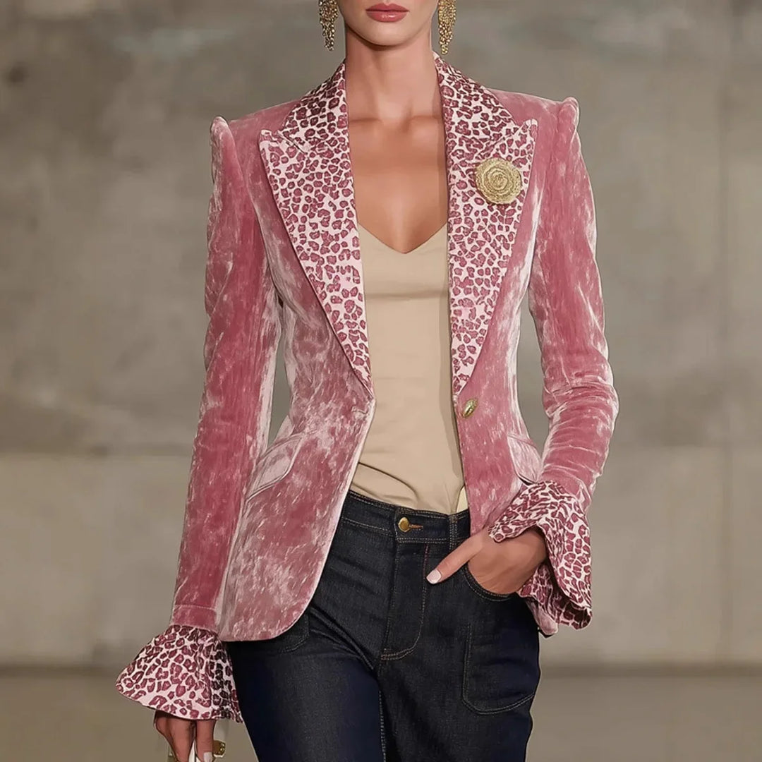 Perpetua | Crushed Velvet Leopard-Lapel Blazer