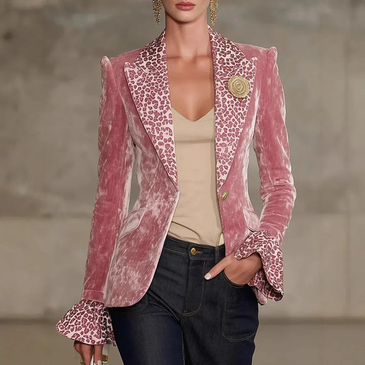 Perpetua | Crushed Velvet Leopard-Lapel Blazer