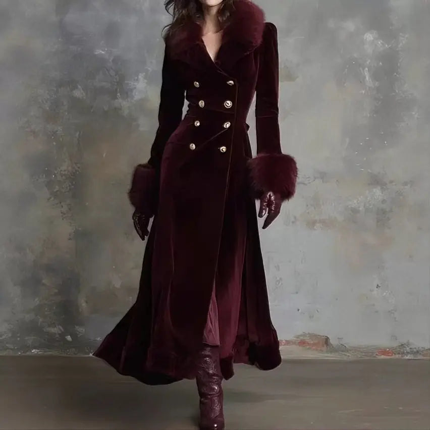 Isadora | Faux-Fur Collar Velvet Coat