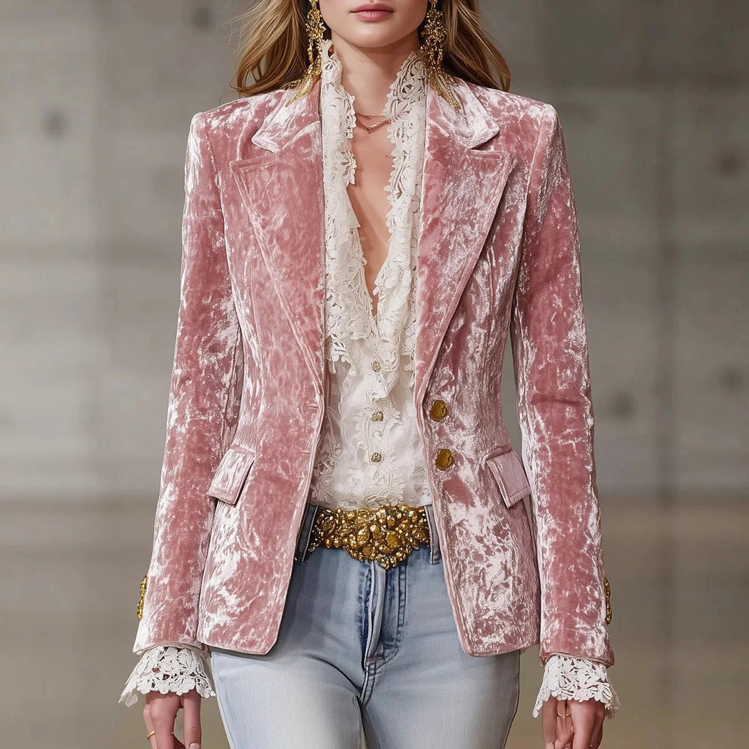 Honoria | Lace-Trim Velvet Blazer