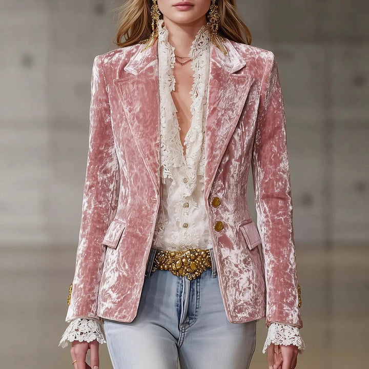Honoria | Lace-Trim Velvet Blazer