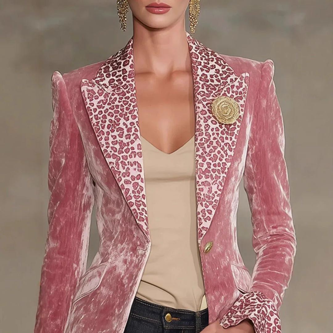 Perpetua | Crushed Velvet Leopard-Lapel Blazer
