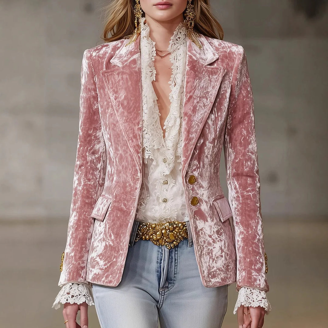 Honoria | Lace-Trim Velvet Blazer