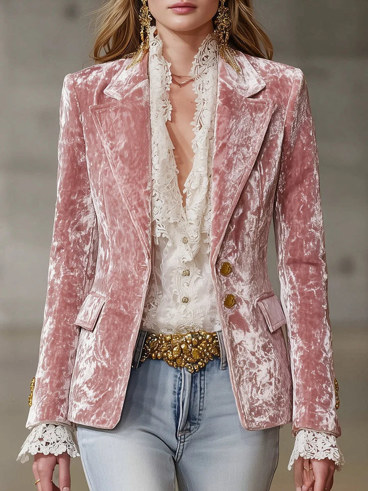 Honoria | Lace-Trim Velvet Blazer