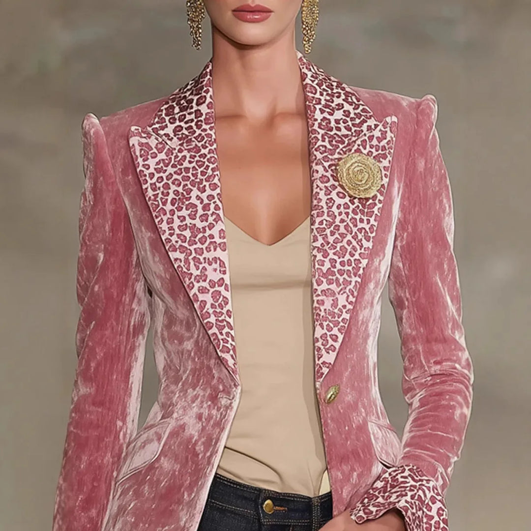 Perpetua | Crushed Velvet Leopard-Lapel Blazer