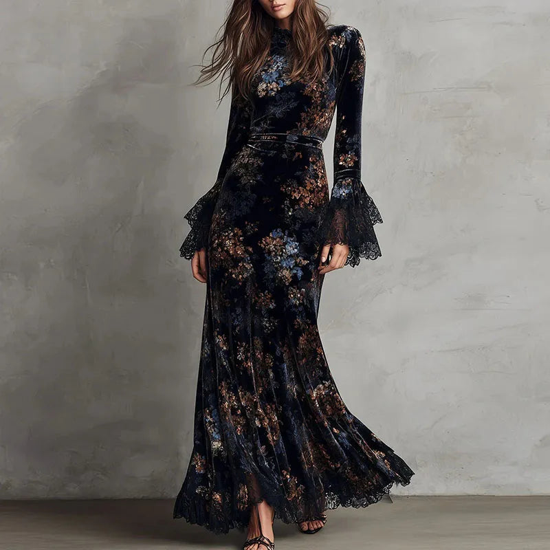 Rosalind | Floral Velvet Maxi Dress