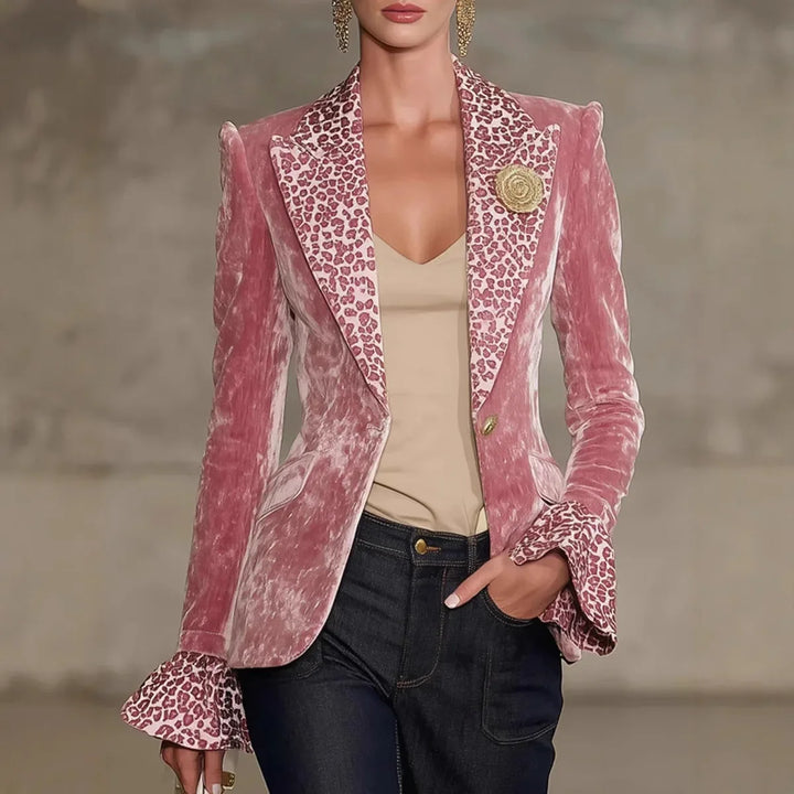 Perpetua | Crushed Velvet Leopard-Lapel Blazer