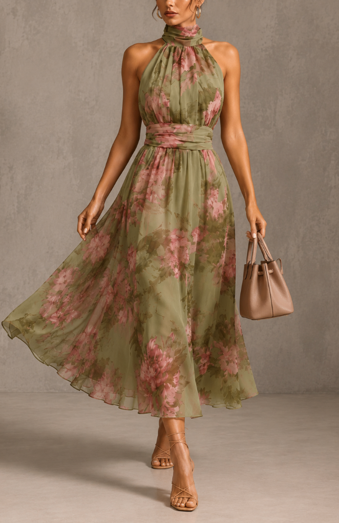 Livia | Elegant Floral Maxi Halter Dress