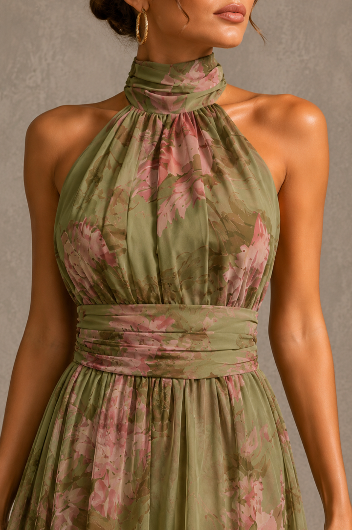 Livia | Elegant Floral Maxi Halter Dress
