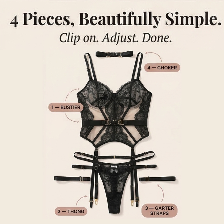 Velaire - 4 Piece Structured Lace Lingerie Set