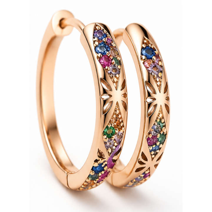 Lumielle – Sparkling Rose-Gold Floral Hoop Earrings