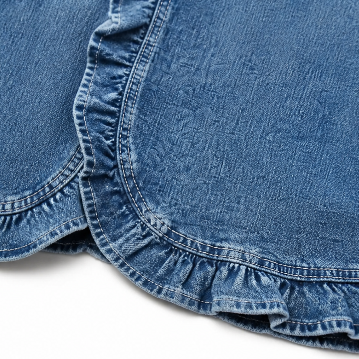 Maelyn – Ruffle-trim open-front denim jacket