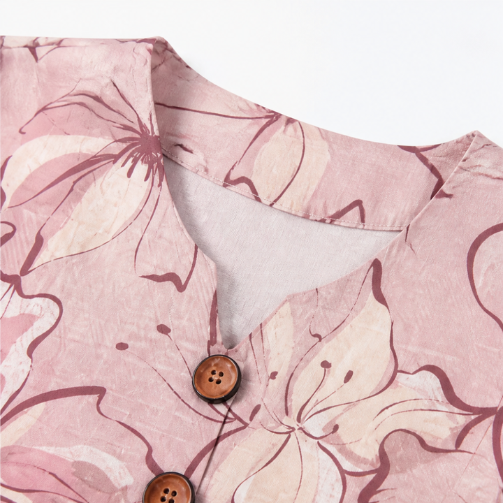 Roselisse™ – Watercolor Floral Ruffle Sleeve V-Neck Blouse