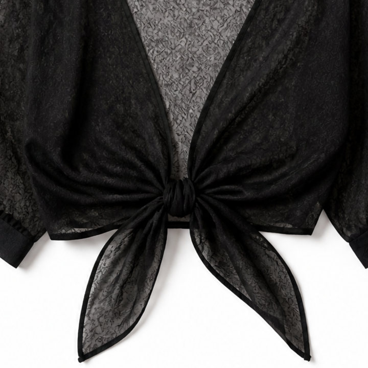 Veluna™ – Chiffon Tie-Front Top with Puff Sleeves