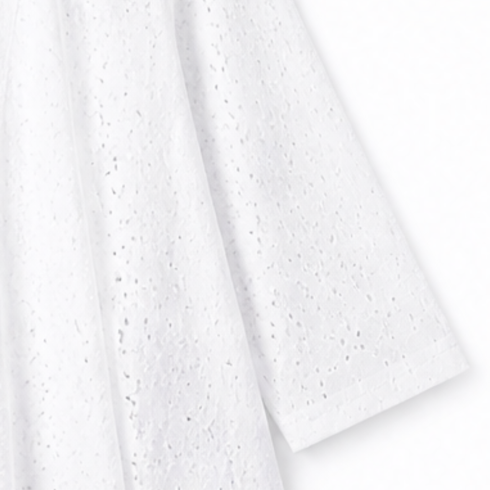 Veluna – Lightweight Eyelet Open-Front Cardigan for Women, 3/4 Sleeve Ruffle Hem Summer Layer