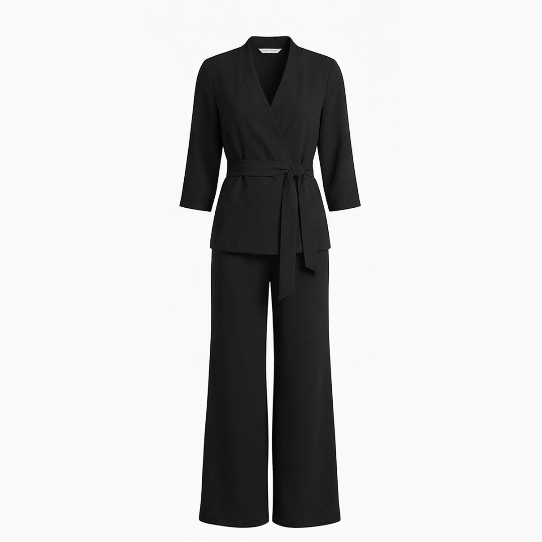 Ellara – Wrap Tie Blazer &amp; Wide Leg Pants Set
