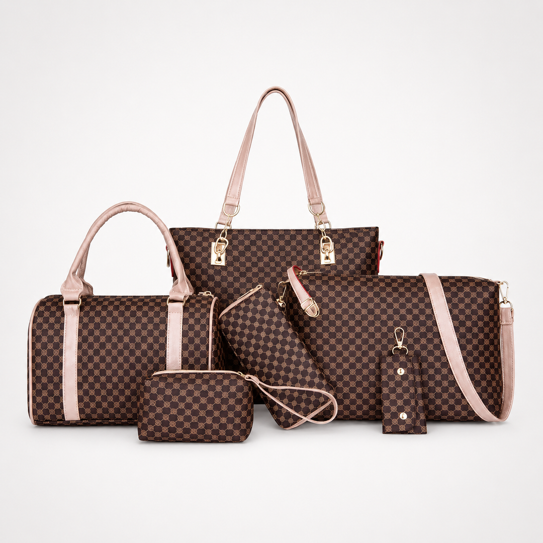 Carrelle – 6-Piece Checkered Handbag Set, Tote Crossbody Wallet for Women