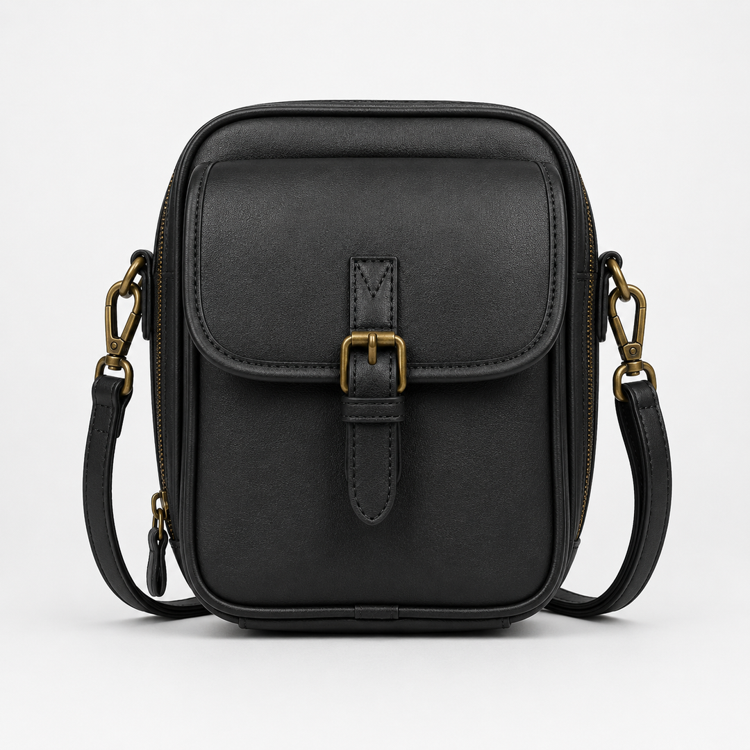 Solene – Structured PU crossbody bag with built-in wallet and glasses compartment