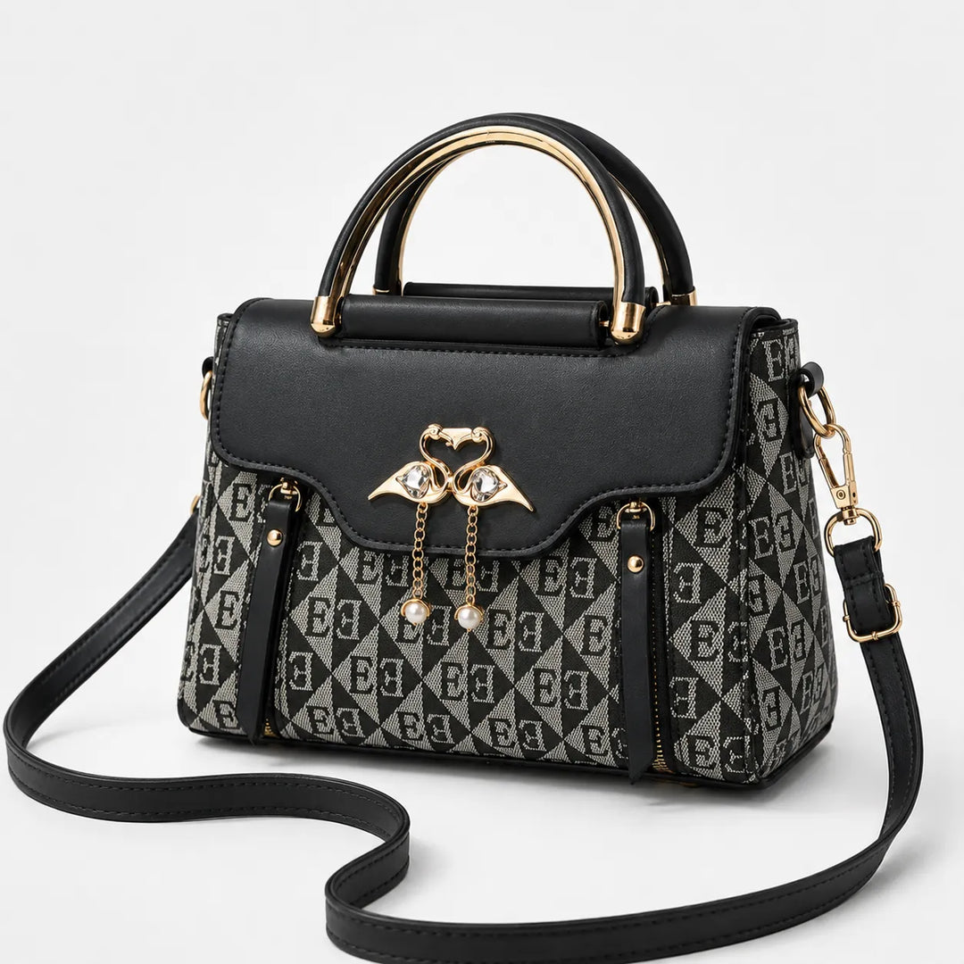 Velora – Swan-Clasp Structured Crossbody Bag with Gold Hardware