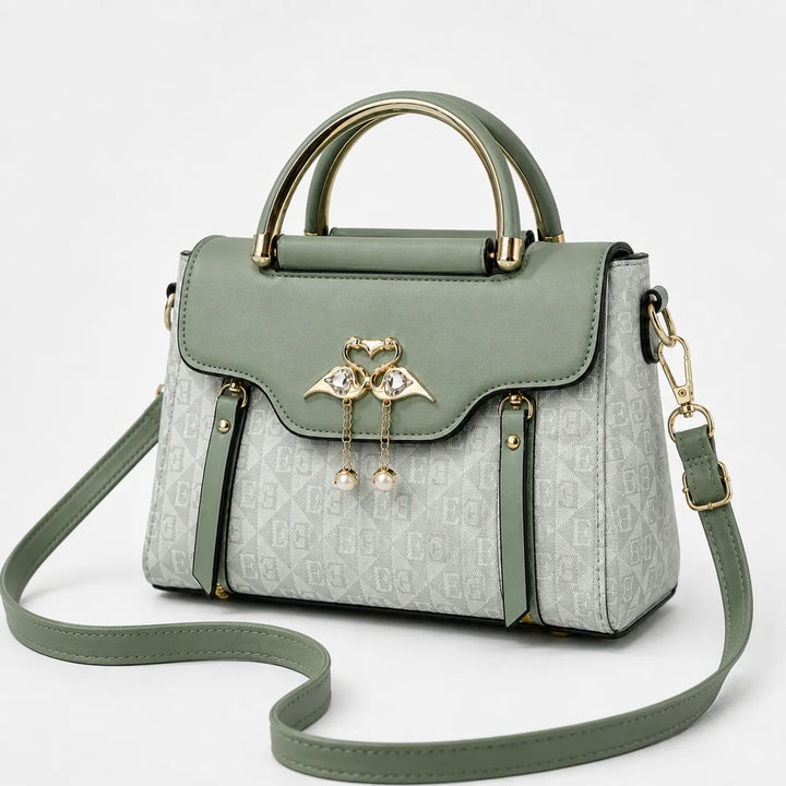 Velora – Swan-Clasp Structured Crossbody Bag with Gold Hardware
