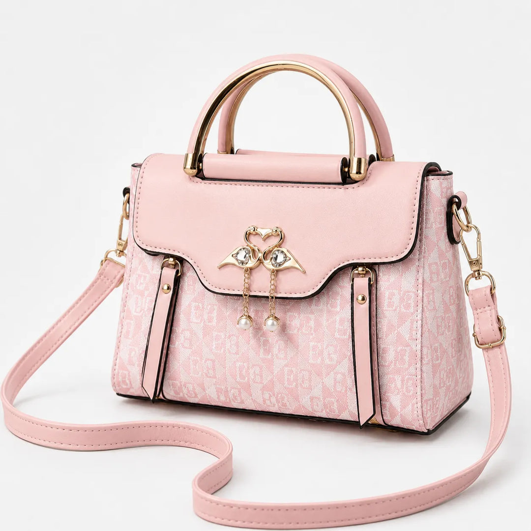 Velora – Swan-Clasp Structured Crossbody Bag with Gold Hardware